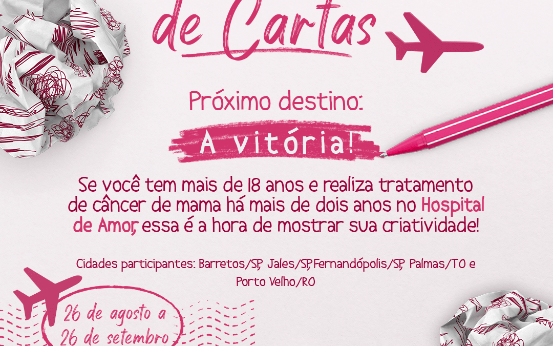 Está aberta a 7ª edição do concurso de cartas “Próximo Destino: a Vitória” – uma ação ligada à unidade de negócios da Azul e o Instituto Sociocultural do Hospital de Amor, que oferece uma viagem incrível para pacientes e um acompanhante